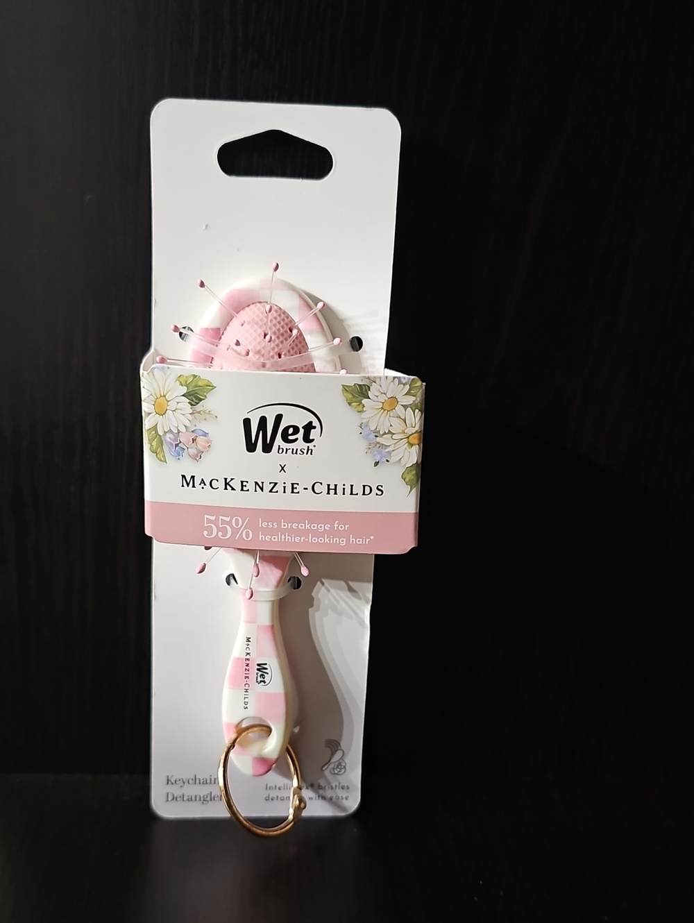 MacKenzie-Childs x Wet Brush Keychain Detangler Rosy Check Bag Charm, NIB